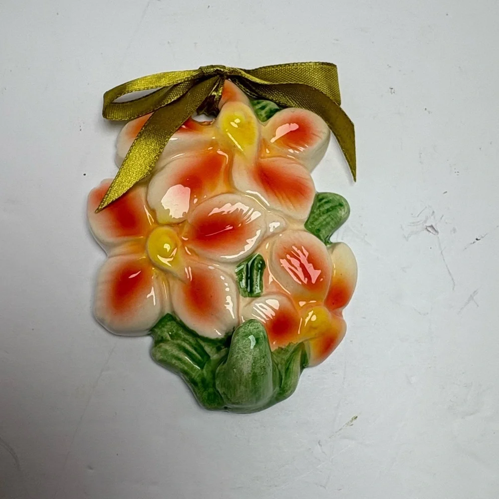 Vintage Floral Ceramic Wall Art Hooks in Original Box